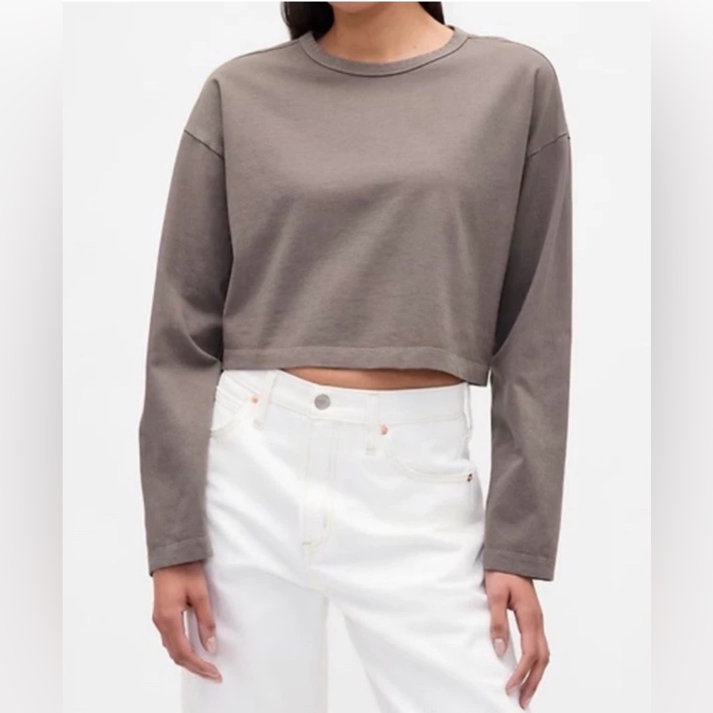 GAP Vintagesoft Long Sleeve Organic Cotton Crop Tee in Brown
